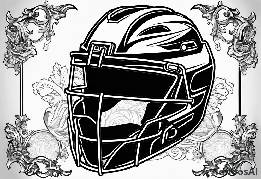 home plate with a catcher helmet on a black background tattoo idea