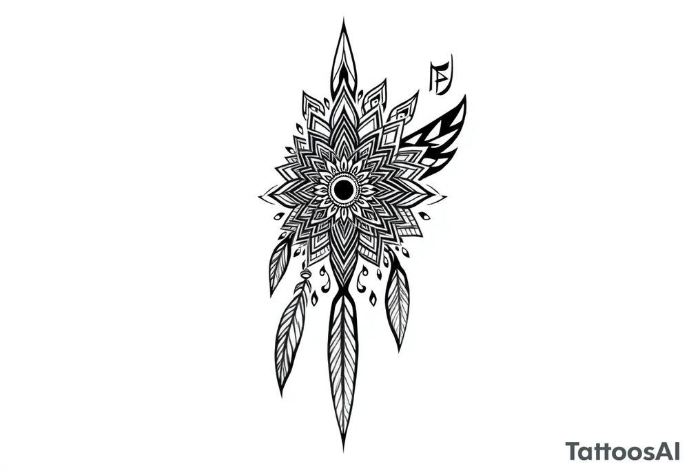 spiritual feather indian mandala shaman tattoo idea