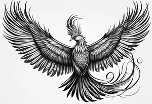 phoenix, 
chinese,
realistic, 
long tail,
elegant,
wings closed
long neck,
long feathers,
in flight,
graceful, tattoo idea