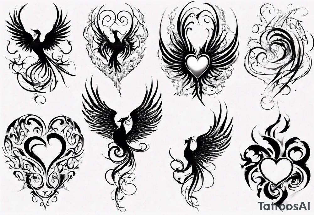 Phoenix heart shaped swirl tattoo idea