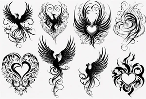 Phoenix heart shaped swirl tattoo idea
