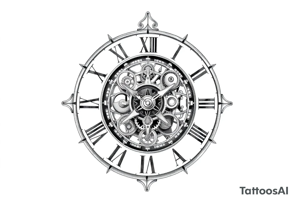 vintage roman numerals within ornate clockwork mechanism tattoo idea