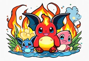 Calcifer, Chimchar, Toothless, Stitch, Kirby, Ponyo tattoo idea