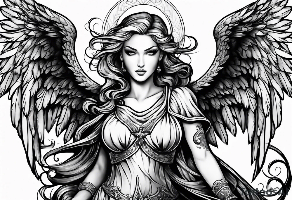 Angel with evil grin tattoo idea