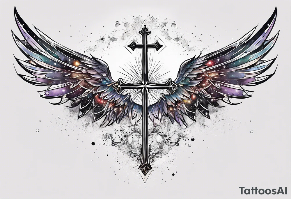 Constellation, wing , snow , cross tattoo idea