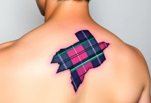 Side of arm Dark Purple with green pink blue and white highlights tartan fabric with flesh peeling away at edges tattoo idea