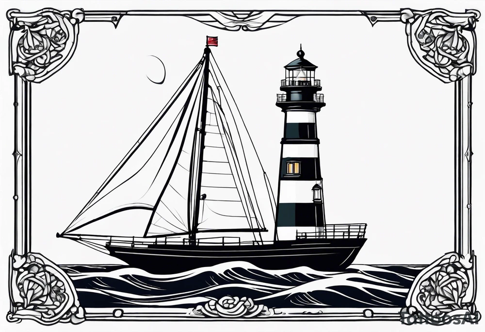 maritime lighthouse in a front view sailboat serving as a mast for a sail. tattoo idea maritime lighthouse in a front view sailboat serving as a mast for a sail. tattoo idea