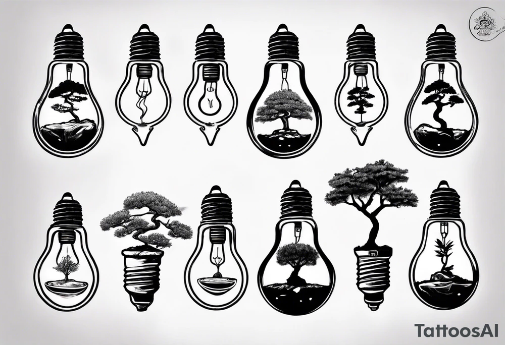 A tiny bonsai tree inside an upside down light bulb tattoo idea A tiny bonsai tree inside an upside down light bulb tattoo idea