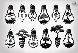 A tiny bonsai tree inside an upside down light bulb tattoo idea