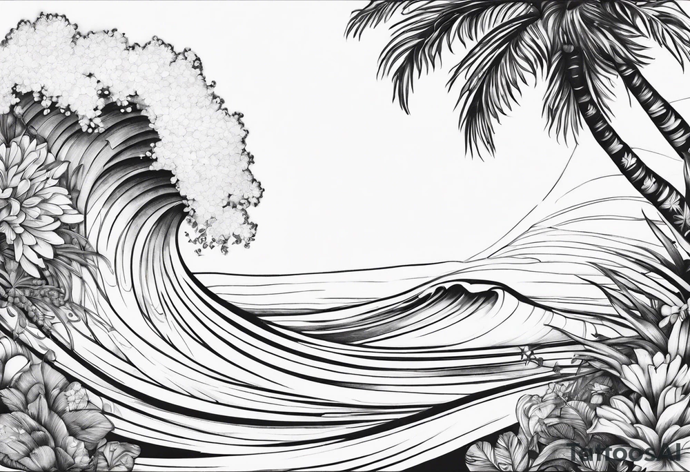 wave,, flower, palm tattoo idea