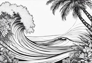 wave,, flower, palm tattoo idea
