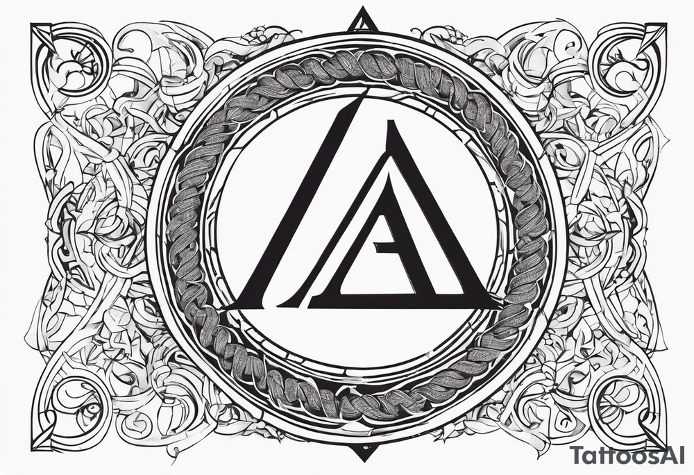 Δ inside a circle made from chain and rope elements. Plain text inside a circle, ornamental outside. tattoo idea