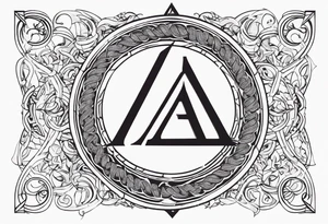 Δ inside a circle made from chain and rope elements. Plain text inside a circle, ornamental outside. tattoo idea