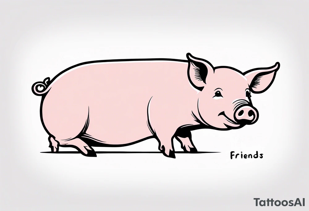simple drawing of piglet or pig with text: "Friends. Not Food" included.
draw with very thin lines and no shading tattoo idea