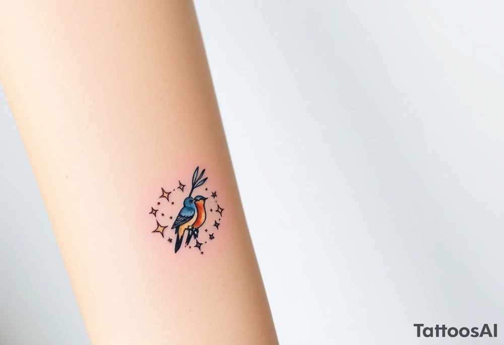 two birds, stars and infinity theme tattoo idea