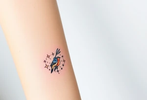 two birds, stars and infinity theme tattoo idea