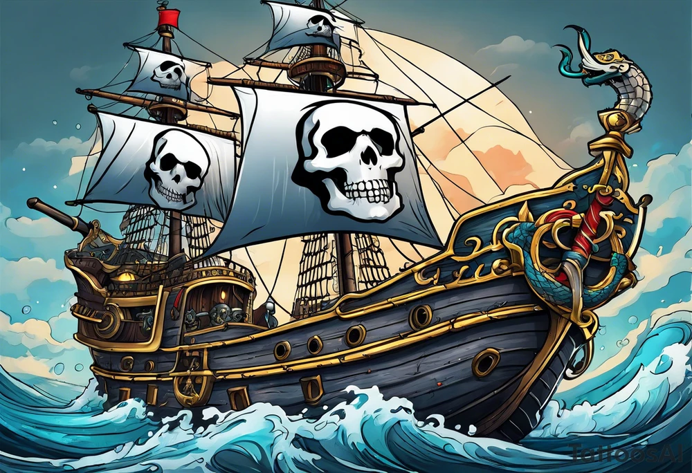 skull pirates with a sea serpent tattoo idea