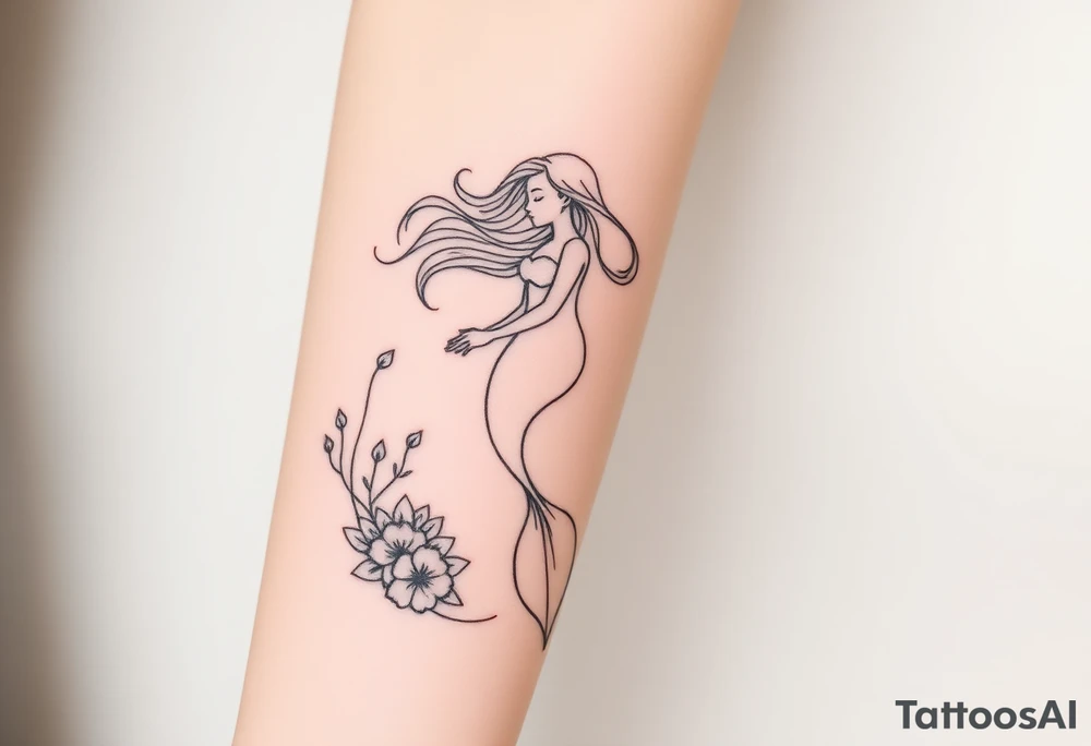 ethereal mermaid with flowing hair among coral and sea flowers tattoo idea