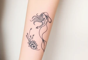 ethereal mermaid with flowing hair among coral and sea flowers tattoo idea