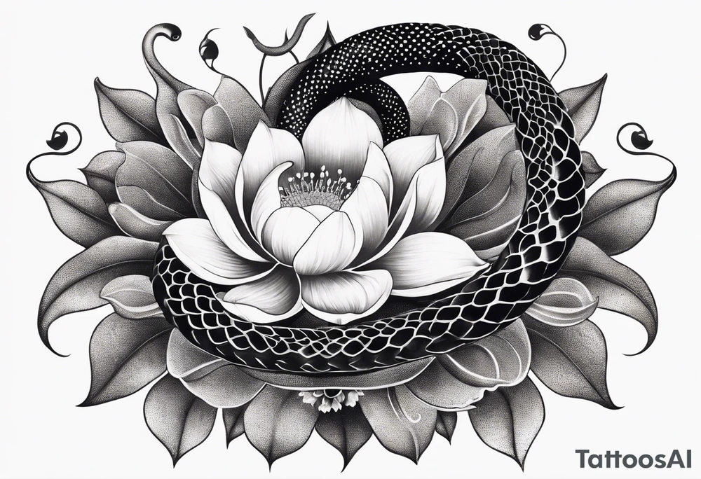 Snake with lotus flower tattoo idea
