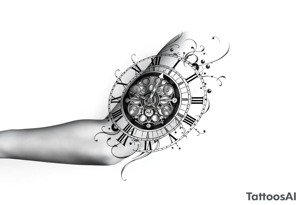 vintage roman numerals within ornate clockwork mechanism tattoo idea