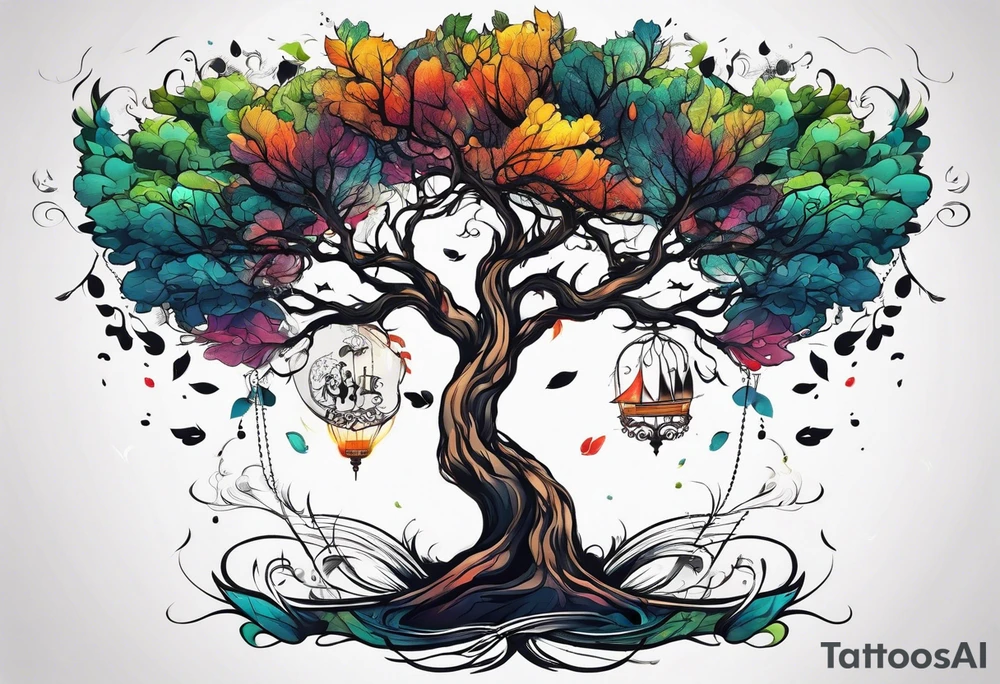 leave's tree flying away tattoo idea