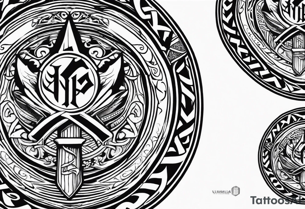 Valhalla sword shield axe tattoo idea