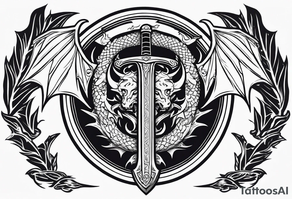 Valhalla sword shield dragon axe tattoo idea