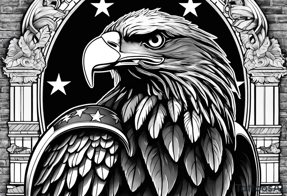 Bald eagle and a spartan helmet with American flag background tattoo idea Bald eagle and a spartan helmet with American flag background tattoo idea