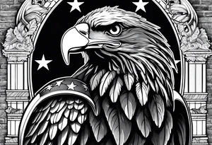 Bald eagle and a spartan helmet with American flag background tattoo idea