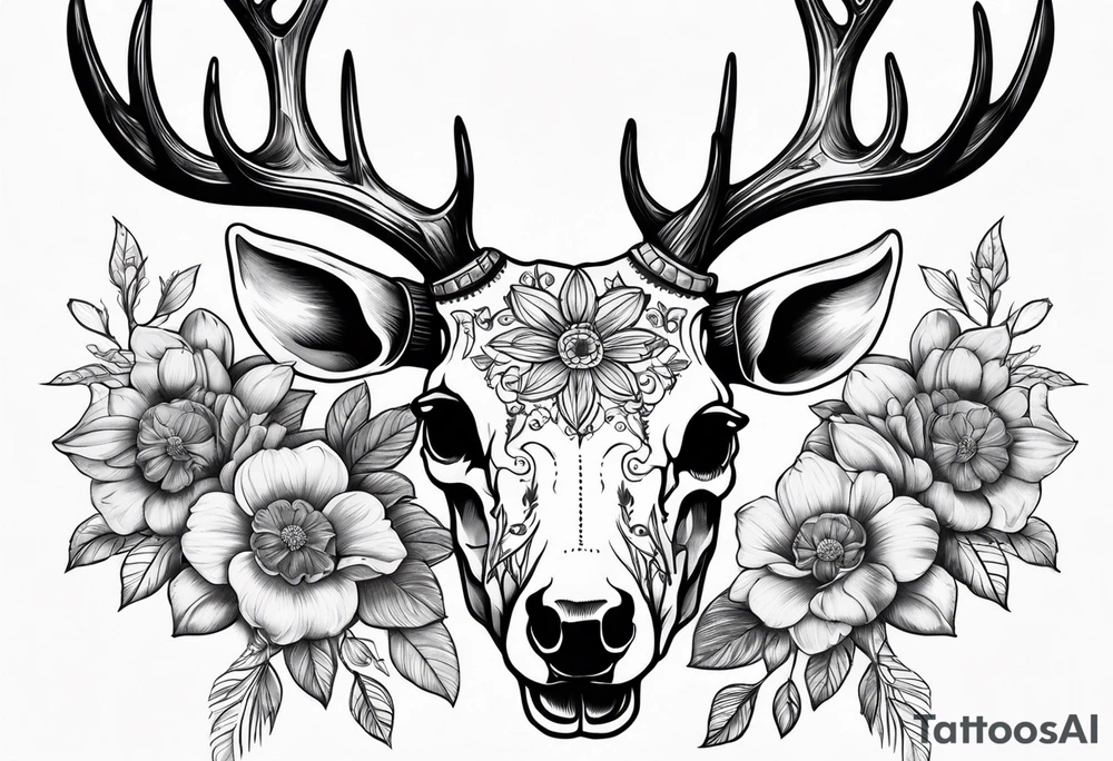 Reindeer skull and flower tattoo idea