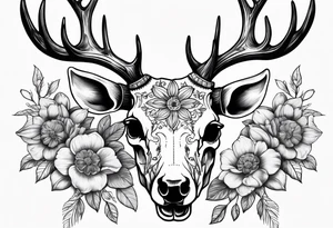 Reindeer skull and flower tattoo idea