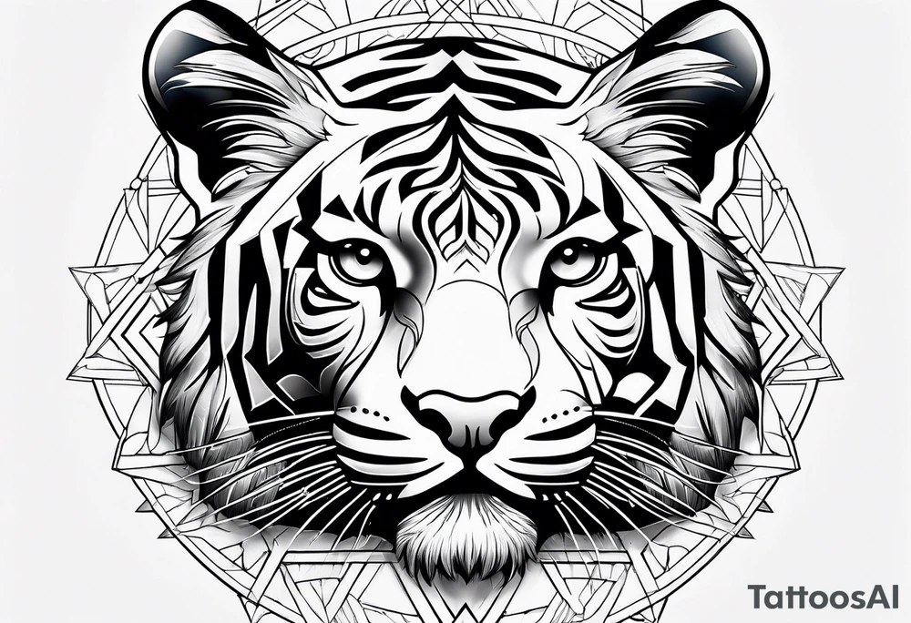 Tiger with sacred geometry and shapes tattoo idea