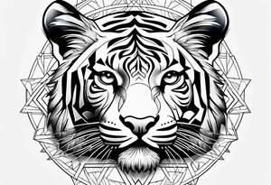 Tiger with sacred geometry and shapes tattoo idea
