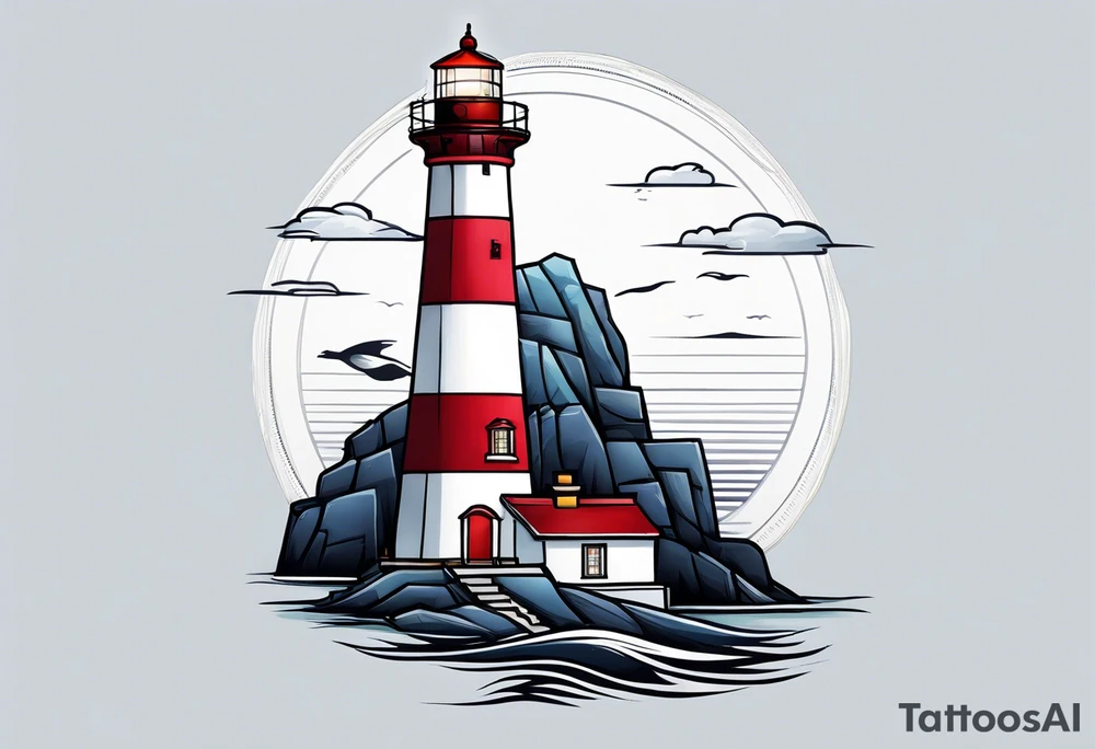 lighthouse at the ocean, a bit realistic  framed, minimalistic tattoo idea