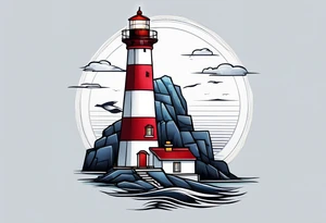 lighthouse at the ocean, a bit realistic  framed, minimalistic tattoo idea