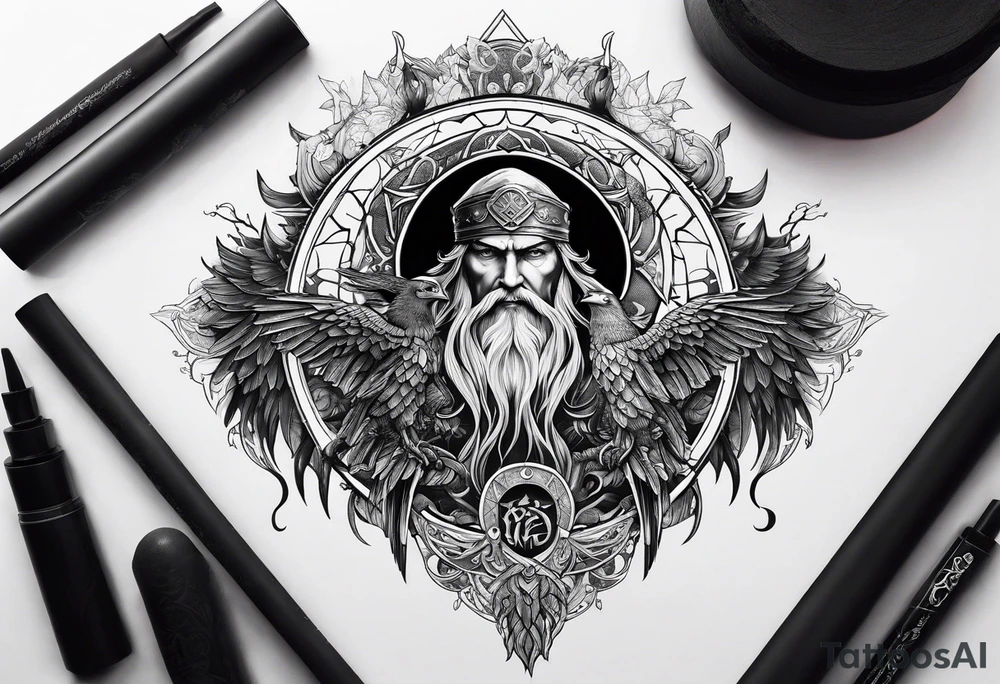odin and his ravens on Yggdrasil tattoo idea