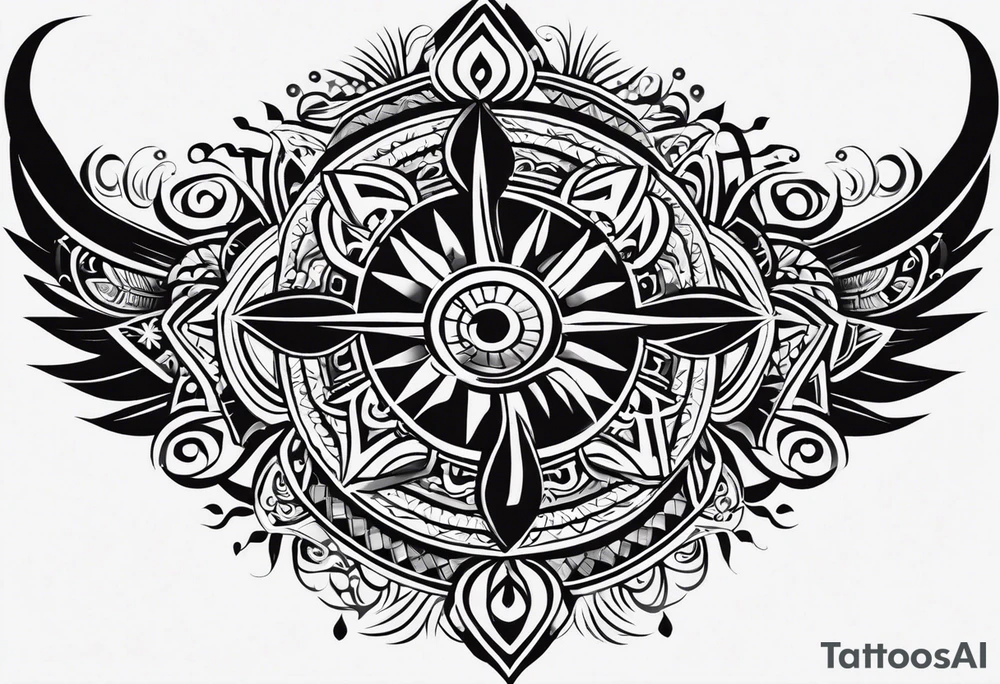 /Users/kevinvargaslopez/Desktop/DALL·E 2024-11-29 02.09.00 - A black-and-white, asymmetrical Filipino tribal tattoo design centered along the spine, incorporating a wide variety of traditional Filipino symbols. .webp tattoo idea