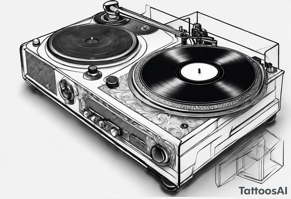 A recordplayer fineline minimalistic roftop tattoo idea