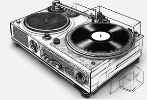A recordplayer fineline minimalistic roftop tattoo idea