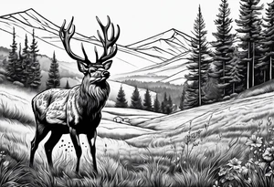 Country scene with deer tattoo idea