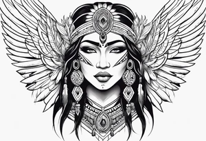 beautiful, kali, valkrye, goddess, native american, chest, left looking, wing tattoo idea