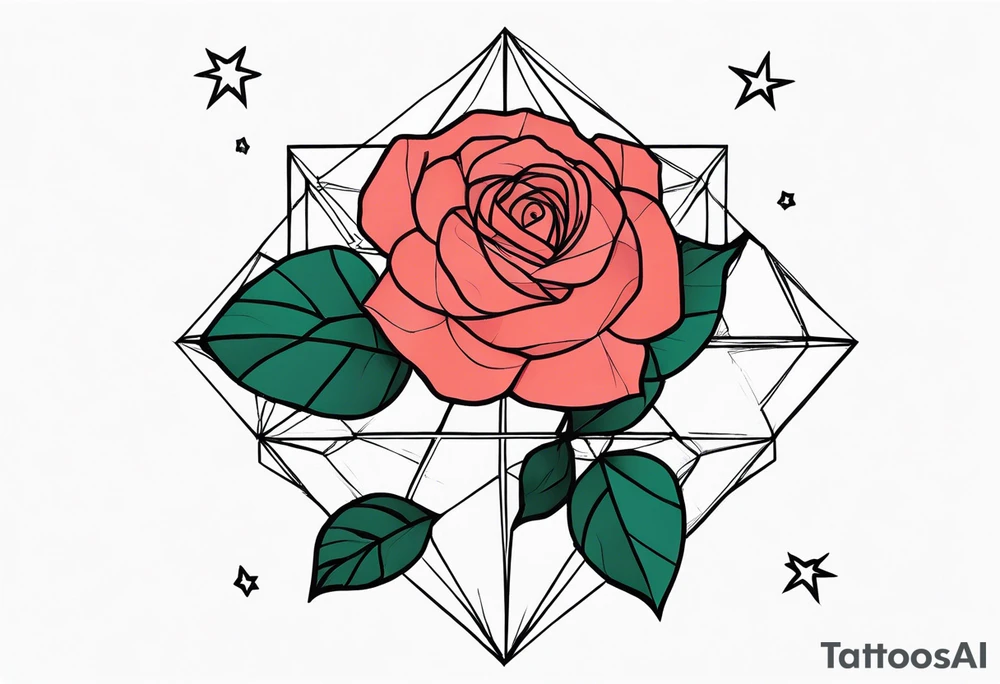 Tesseract with big roses and small stars tattoo idea