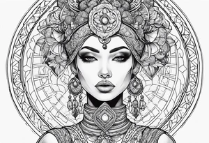 Woman holding orb of divinity over her head tattoo idea