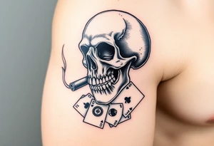 skull with smoking cigar in mouth,a lot of money,playing cards. tattoo idea