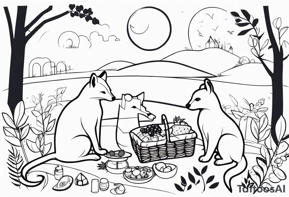 animals having picnic tattoo idea