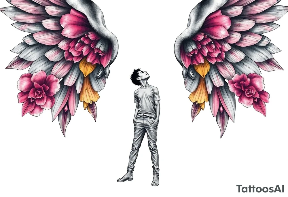 Handsome Asian young guy is standing on his knees and looking down tattoo idea