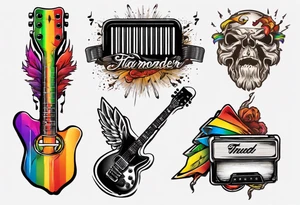 Music, guitar, harmonica, pick, dad, thunder, rainbow, tattoo idea