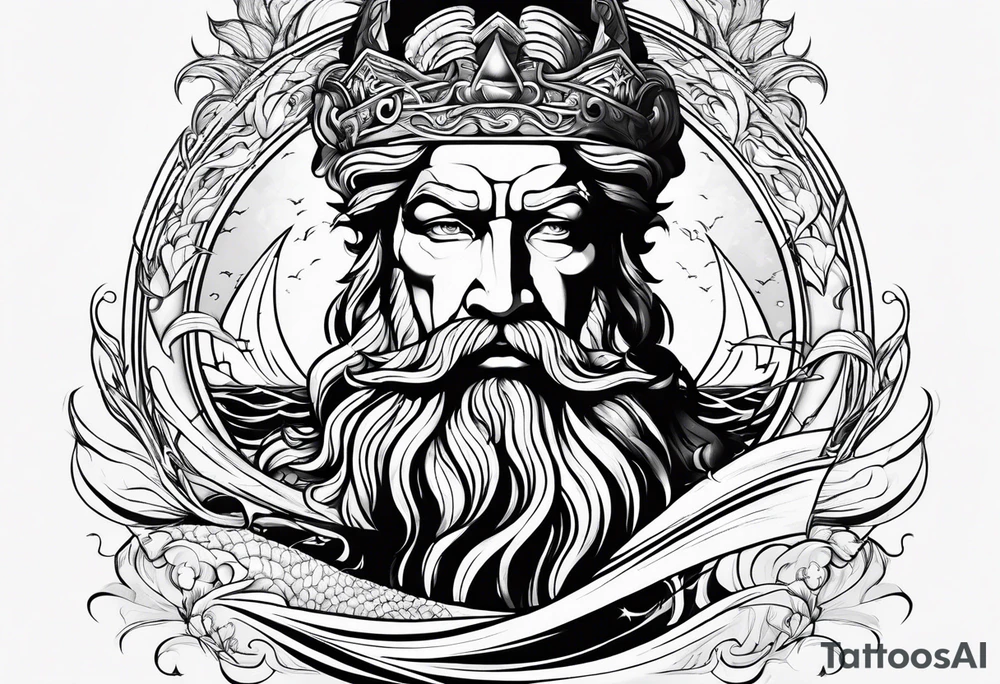 lighting with zeus showing strength and fear and the ocean waves tattoo idea