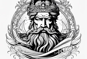 lighting with zeus showing strength and fear and the ocean waves tattoo idea